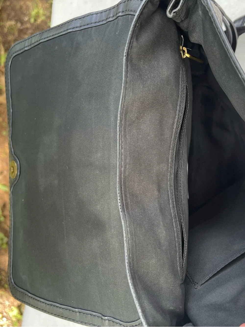 Fossil Black Leather Trim Brown Monogram Backpack